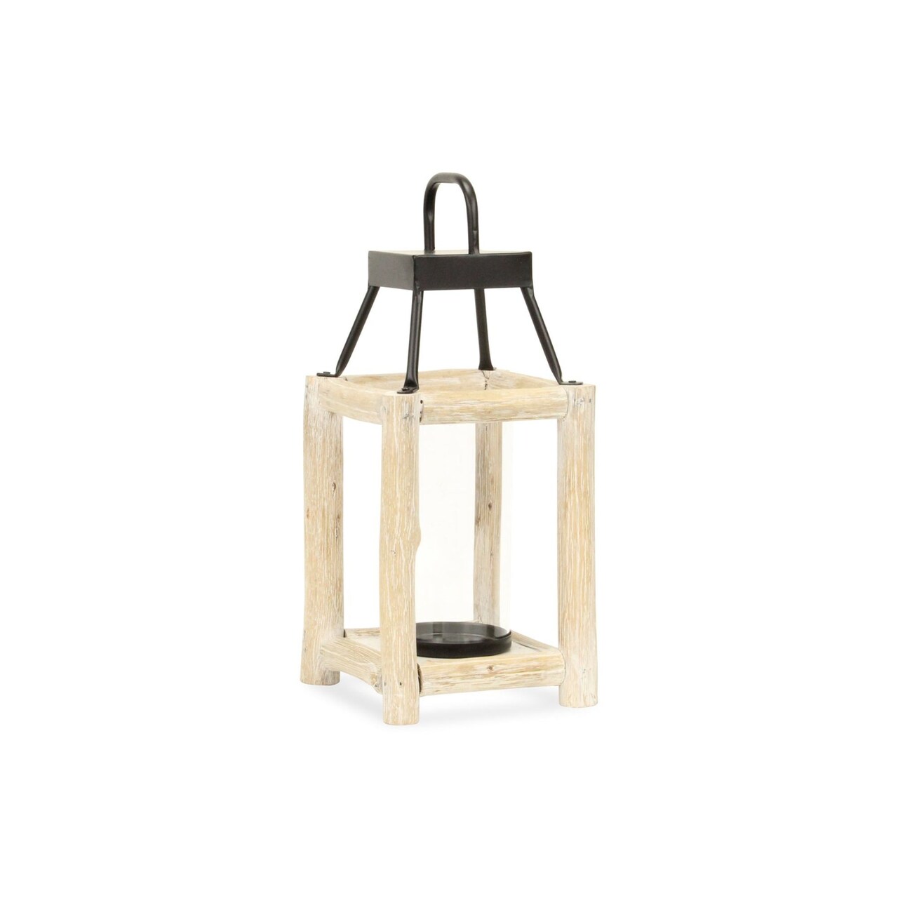 Contemporary Home Living Wooden Bar Solid Lantern with Handle - 14.5" - Brown and Black - Small
